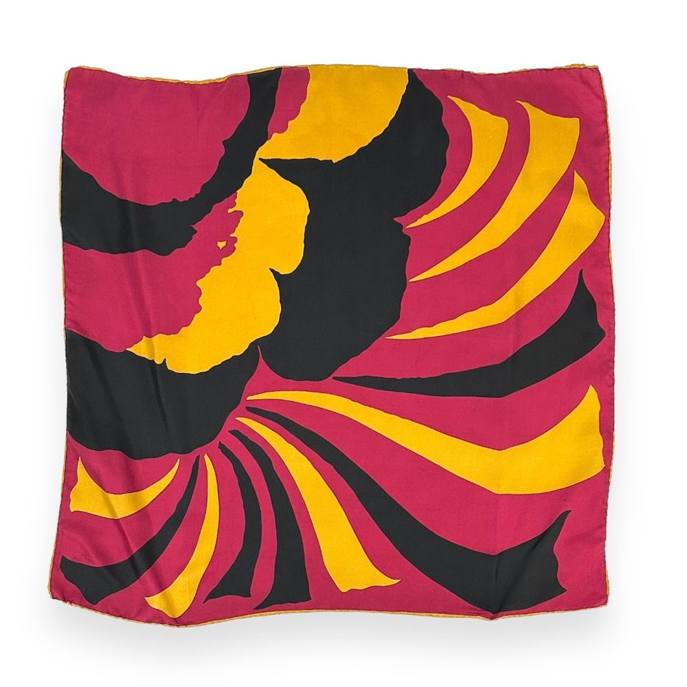 Vintage Made in Japan Sally Gee Burgundy Maroon Yellow Printed Silk Square Scarf